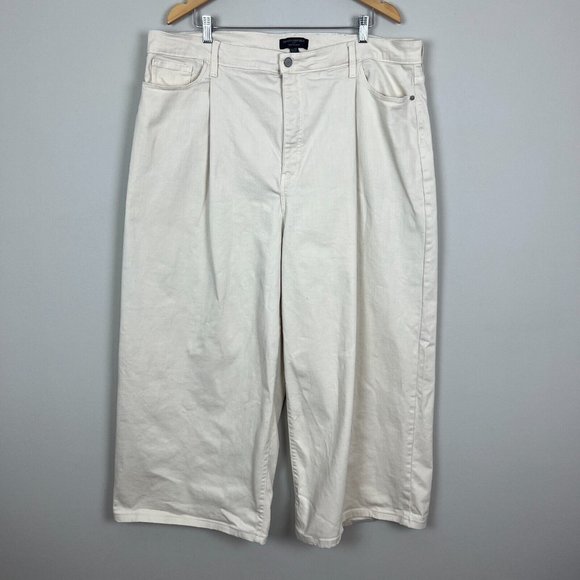 Banana Republic Jeans Womens 35 Plus 20 Ivory Wide Leg Crop Pleated High Waisted - Picture 1 of 13